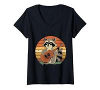 Donna Procione Che Suona la Chitarra Vintage Chitarra retrò Rock Chitarrista Maglietta con Collo a V