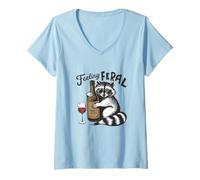 Donna Procione Selvatico Che Tiene Il Succo Fantasia Maglietta con Collo a V