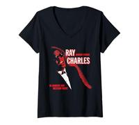 Donna Prodotto ufficiale Ray Charles Jazz Icon, suoni moderni Maglietta con Collo a V
