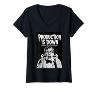 Donna Production Is Down Tech - Poster Divertente con Film di Programmazione Maglietta con Collo a V