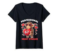 Donna Professional Heart Stealer Valentines 67 Meme 6 7 Scimmia Maglietta con Collo a V