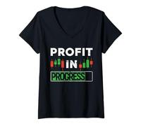 Donna Profitto in Corso Criptovaluta Mercato azionario Trader Divertente Maglietta con Collo a V