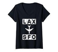 Donna Progettazione del codice di Viaggio del Percorso dell'aereo LAX SFO Maglietta con Collo a V