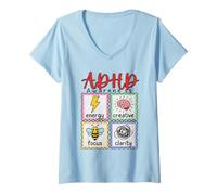 Donna Progettazione di Supporto alla neurodiversità per la consapevolezza dell'ADHD Maglietta con Collo a V