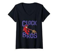 Donna Progetto Ave Mary Clock Bros Maglietta con Collo a V