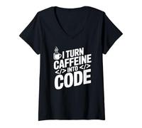 Donna Programmatore Coffee Lover Debug Coding Sviluppatore Computer Life Maglietta con Collo a V