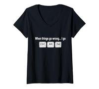 Donna Programmatore Ctrl Alt Del Geek Tastiera Design Maglietta con Collo a V