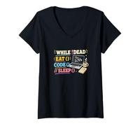 Donna Programmatore Eat Code Sleep Coding Humor Maglietta con Collo a V