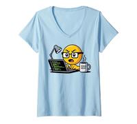 Donna Programmatore Nerd Emoticon Codifica Informatica Geek Tech Maglietta con Collo a V