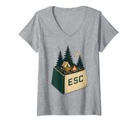 Donna Programmatori Esc Key Camping Escape Nature Divertenti Maglietta con Collo a V