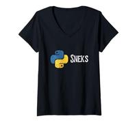 Donna Programmazione Python Programmatore Divertente Logo Python Sneks Maglietta con Collo a V