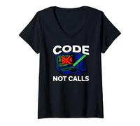 Donna Programmer Code Not Calls Introvert Developer Maglietta con Collo a V