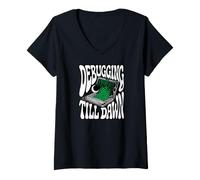 Donna Programmer Debugging Till Dawn Late Night Coding Design Maglietta con Collo a V