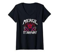 Donna Programmer Humor Merge It Anyway Developer Maglietta con Collo a V