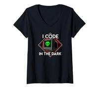 Donna Programmer I Code in The Dark Retro Hacker Skull Maglietta con Collo a V