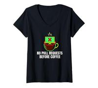 Donna Programmer No Pull Requests Before Coffee Maglietta con Collo a V