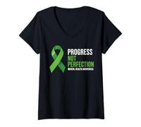 Donna Progress Not Perfection Mental Health Awareness Riboon Maglietta con Collo a V