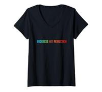 Donna Progress Not Perfection Motivational Quote Inspire Mindset Maglietta con Collo a V