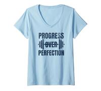 Donna Progress Over Perfection - Bilanciere motivazionale per palestra Maglietta con Collo a V