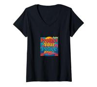 Donna Promemoria Spirituale per Proteggere la Tua Pace Mindful Energy Maglietta con Collo a V