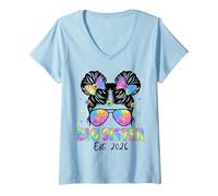 Donna Promosso a Big Sister 2026 Becoming Big Sis Funny Messy Bun Maglietta con Collo a V