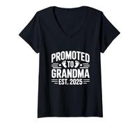 Donna Promosso a Grandma Est 2025 Annuncio del bambino dei nonni Maglietta con Collo a V
