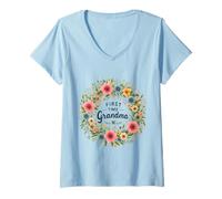 Donna Promosso A Grandparent Floral Wreath Annuncio Maglietta con Collo a V