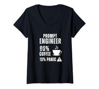 Donna Prompt Engineer 90% Coffee Rest è Panic Design Maglietta con Collo a V