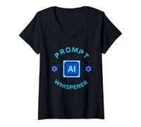 Donna Prompt Whisperer Divertente AI Tech Intelligenza Artificiale Maglietta con Collo a V