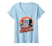 Donna Prompt Whisperer Retro AI Ingegnere Vintage Computer Maglietta con Collo a V