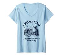 Donna Prompting AI Coder Retro Computer Umorismo Maglietta con Collo a V