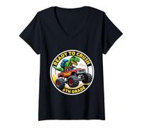 Donna Pronto a schiacciare 6 ° grado T-rex Dino Monster Truck School Maglietta con Collo a V