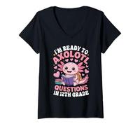 Donna Pronto per la Terza Media Axolotl First Day of School Girl Maglietta con Collo a V