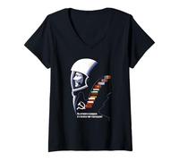 Donna Propaganda Sovietica Gagarin Cosmonaut Space Program Poster Maglietta con Collo a V