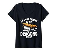 Donna Proprietario Lucertola Parlando con Rettile Tenendo Peter´s Banded Skink Maglietta con Collo a V