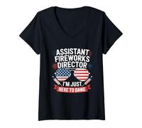 Donna Proprio Qui a Bang Assistant Fireworks Director 4 luglio Maglietta con Collo a V