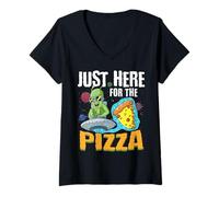 Donna Proprio Qui Per La Pizza - L'ultimo Alieno UFO Maglietta con Collo a V