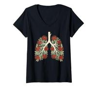 Donna Protea Fiore Polmoni Anatomia Umana Respiratoria Maglietta con Collo a V