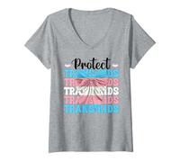 Donna Protect Trans Kids Transgender Trans Pride Bandiera LGBTQ Maglietta con Collo a V