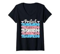 Donna Protect Trans Kids Transgender Trans Pride Bandiera LGBTQ Maglietta con Collo a V