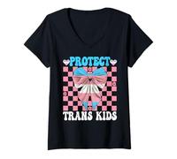 Donna Protect Trans Kids Transgender Trans Pride Bandiera LGBTQ Maglietta con Collo a V