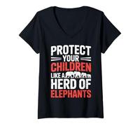 Donna Protect Your Children Like A Herd of Elephants - Maglietta con Collo a V