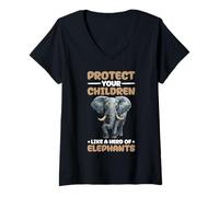 Donna Protect Your Children Like A Herd of Elephants Maglietta con Collo a V