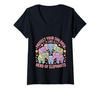 Donna Protect Your Children Like A Herd of Elephants - Maglietta con Collo a V