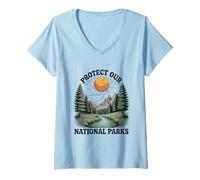 Donna Proteggere i nostri parchi nazionali Montagna Foresta Tramonto Maglietta con Collo a V
