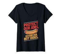 Donna Proteggi i nostri lavori Difendi la nostra giornata lavorativa hot dog Maglietta con Collo a V