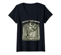 Donna Proteggi Il Loro Habitat Cryptid Forest Vintage Bigfoot Mothman Maglietta con Collo a V