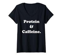 Donna Protein & Caffeine Active Lifestyle Funny Saying Maglietta con Collo a V
