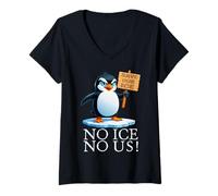 Donna Protesta per il clima Penguin Attivista divertente per il riscaldamento globale Maglietta con Collo a V