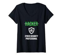 Donna Protezione professionale della criminalità informatica di sicurezza informatica degli hacker Maglietta con Collo a V